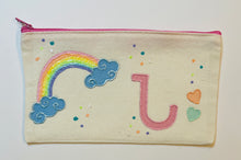 Load image into Gallery viewer, Customized hand drawn pencil pouch: Rainbow and hearts
