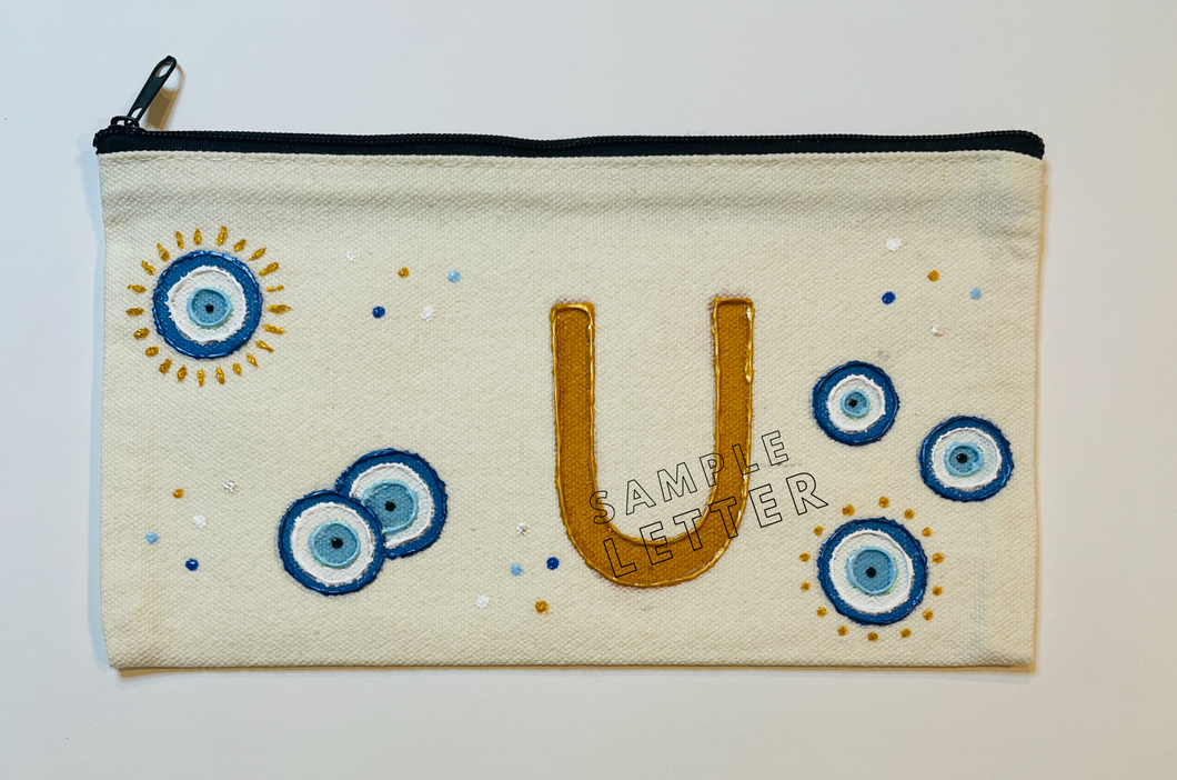 Customized hand drawn pencil pouch: Evil Eye